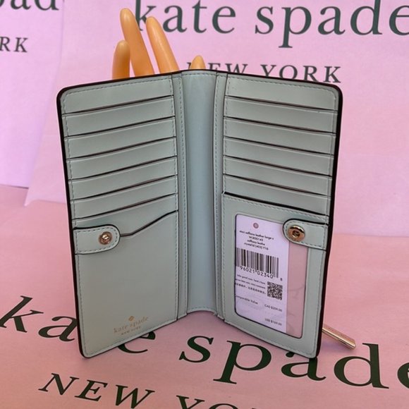 Kate Spade Staci Large Slim Bifold Wallet Crystal Blue - Picture 10 of 14